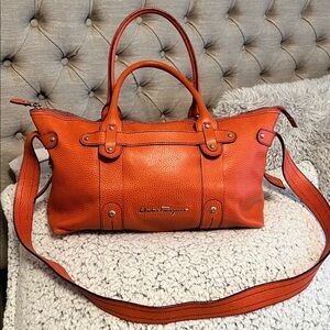 Salvatore Ferragamo Vibrant Orange Shoulder Bag beautiful for fall. Leather